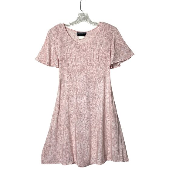 Vtg 90's Molly Malloy Pink Fit & Flare Dress Short Flutter Sleeves Womens Size M - Picture 1 of 7